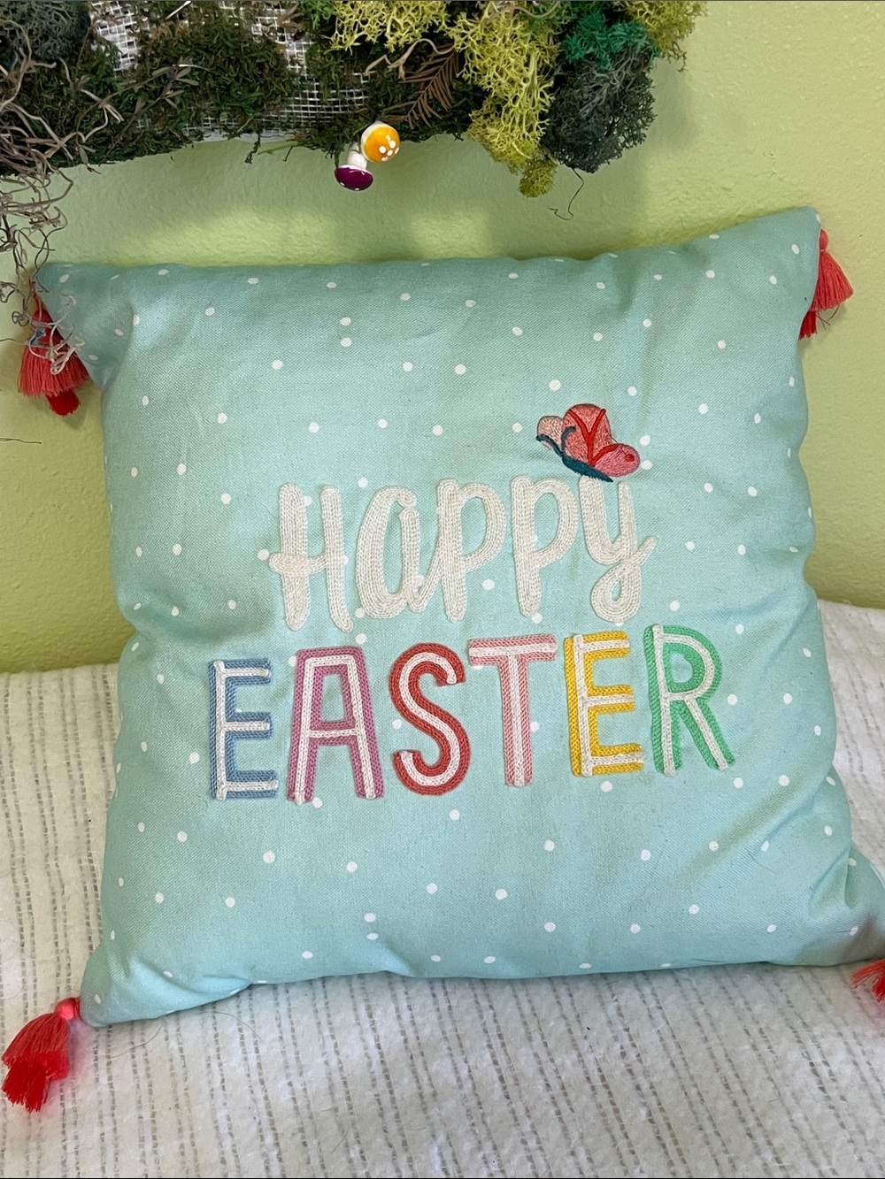 Happy Easter Decorative Pillow - Light Aqua